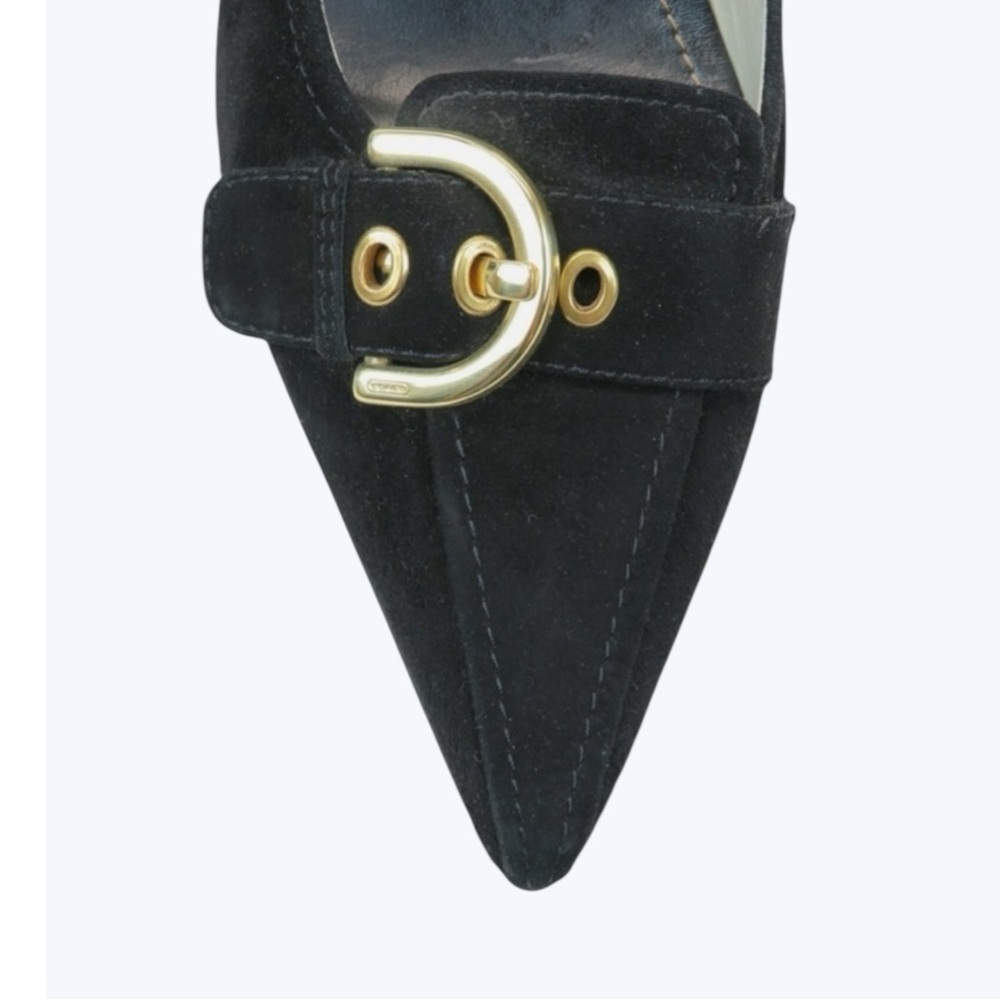 Coach Black Suede Sarrah Kitten Heels 8
Leather Gold Buckle Detail Pointed Toe - Picture 3 of 11